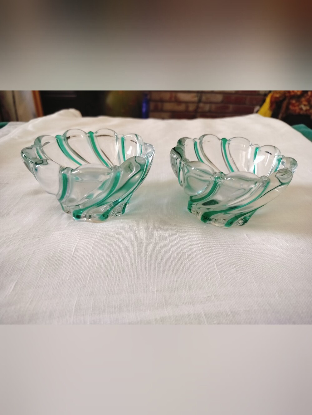 MIKASA Peppermint Green Swirl Glass Candleholders Set Of 2
